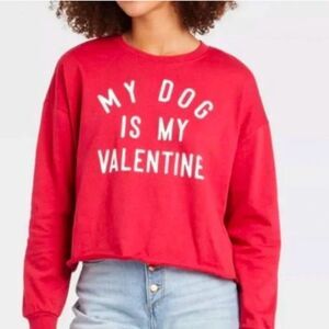 Grayson Threads My Dog Is My Valentine Red Crop Sweatshirt Medium